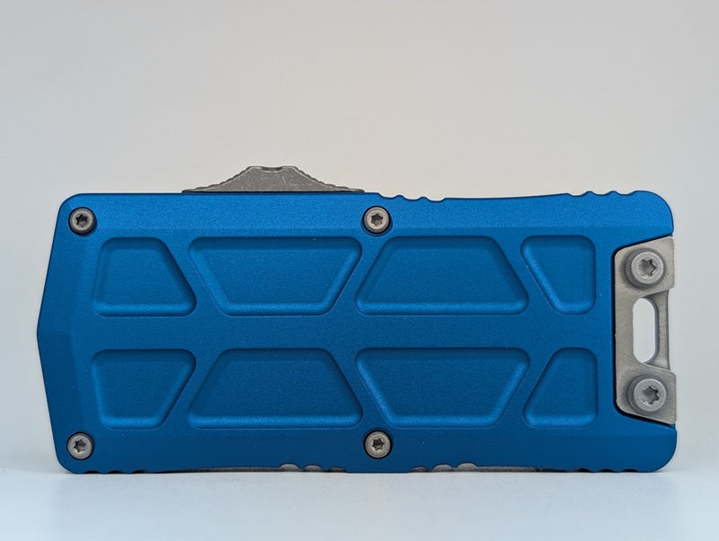 Microtech Exocet II Blue Double Edge Apocalyptic Out the Front Knife