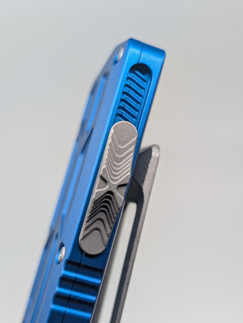 Microtech Exocet II Blue Double Edge Apocalyptic Out the Front Knife