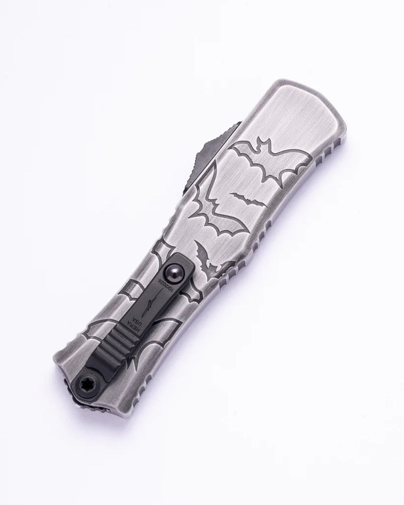 Microtech Hera II Mini D/E Bats Brushed Metal Signature Series Out the Front Knife