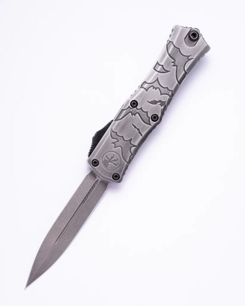 Microtech Hera II Mini D/E Bats Brushed Metal Signature Series Out the Front Knife