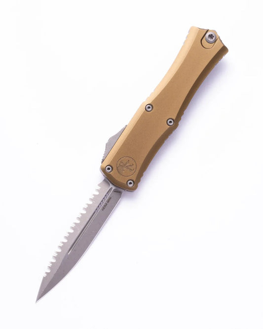 Microtech Hera II Mini D/E OD Green Apocalyptic Full Serrated Out the Front Knife