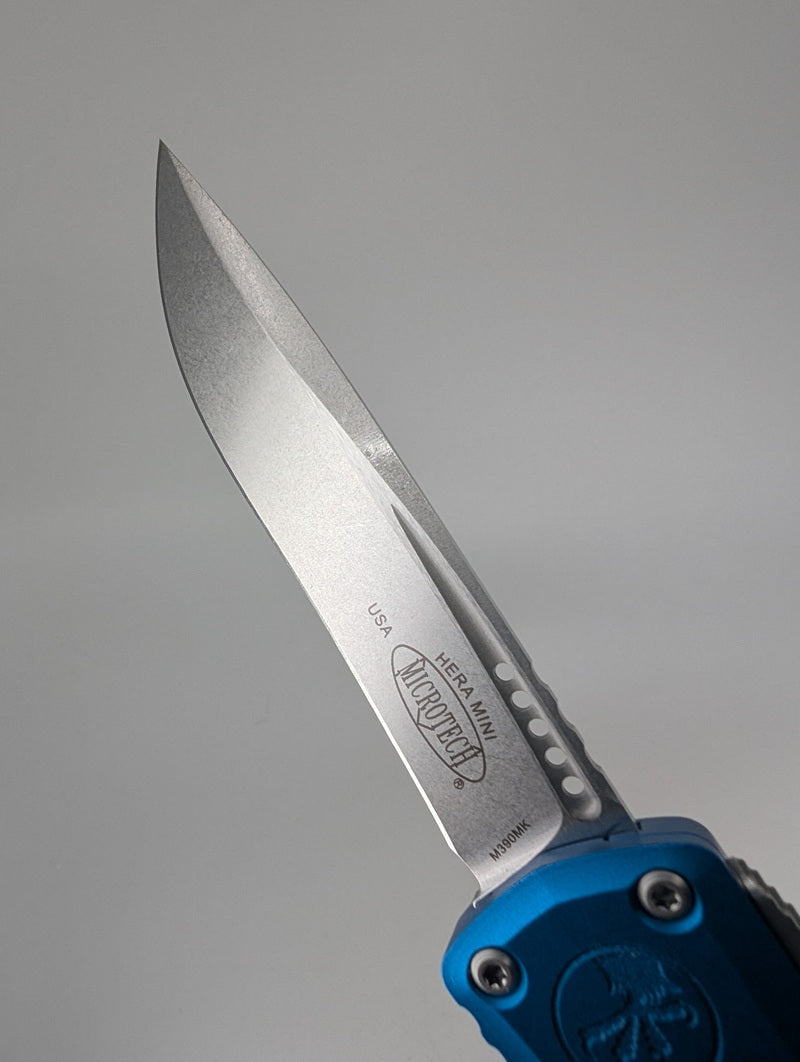 Microtech Hera II Mini Recurve Blue Stonewash Out the Front Knife