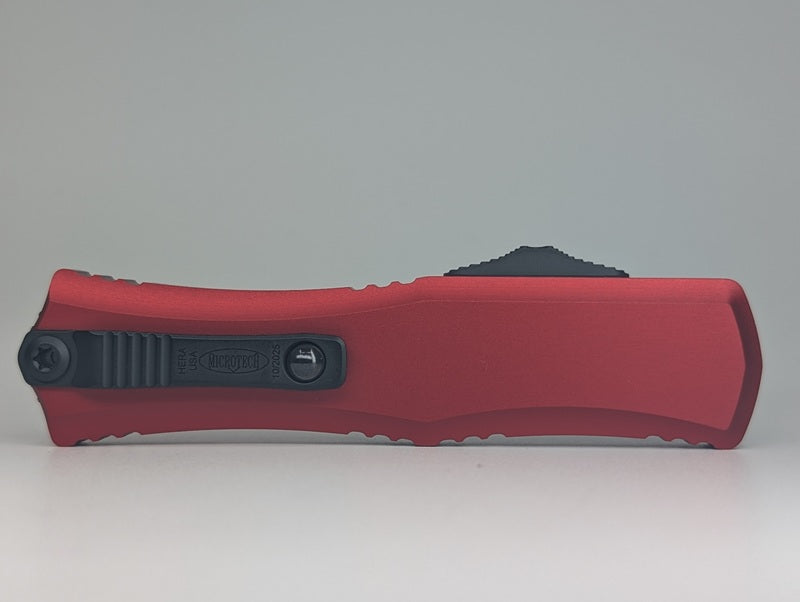 Microtech Hera II Mini Double Edge Red DLC Full Serrated Out the Front Knife