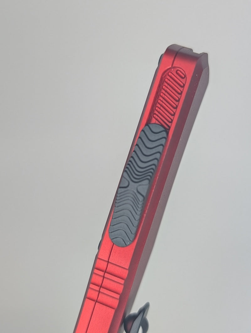 Microtech Hera II Mini Double Edge Red DLC Full Serrated Out the Front Knife