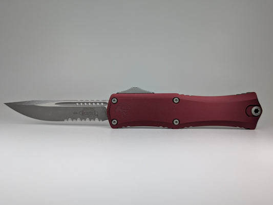 Microtech Hera II Mini S/E Merlot Apocalyptic Partial Serrated Out the Front Knife