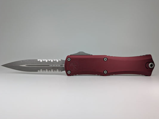 Microtech Hera II Mini D/E Merlot Apocalyptic Partial Serrated Out the Front Knife