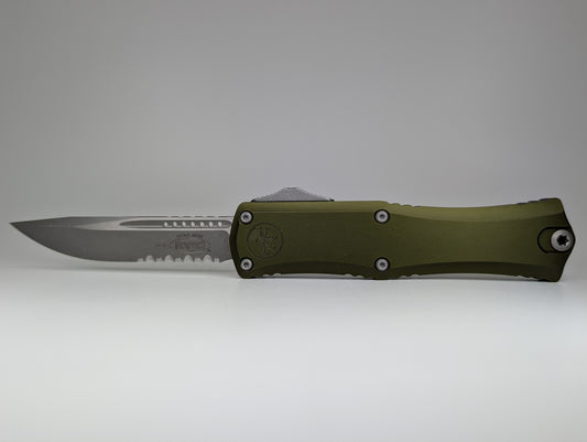 Microtech Hera II Mini S/E OD Green Apocalyptic Partial Serrated Out the Front Knife