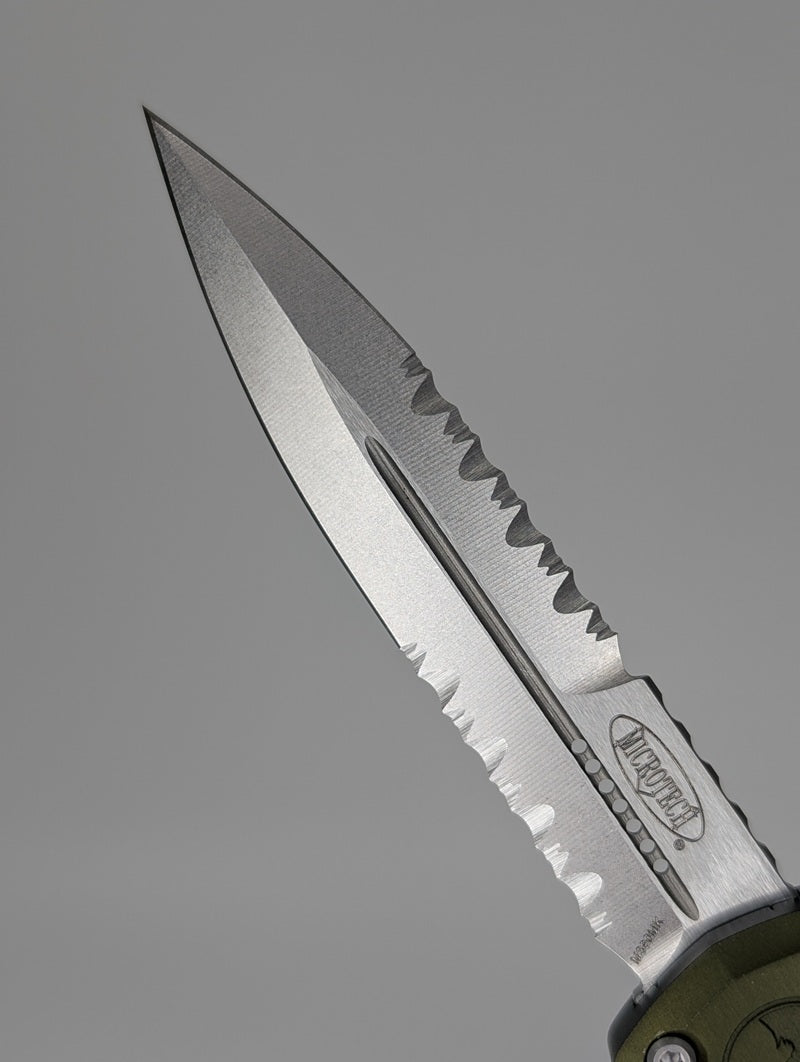 Microtech Hera II Mini Bayonet OD Green Stonewash Partial Serrated Out the Front Knife