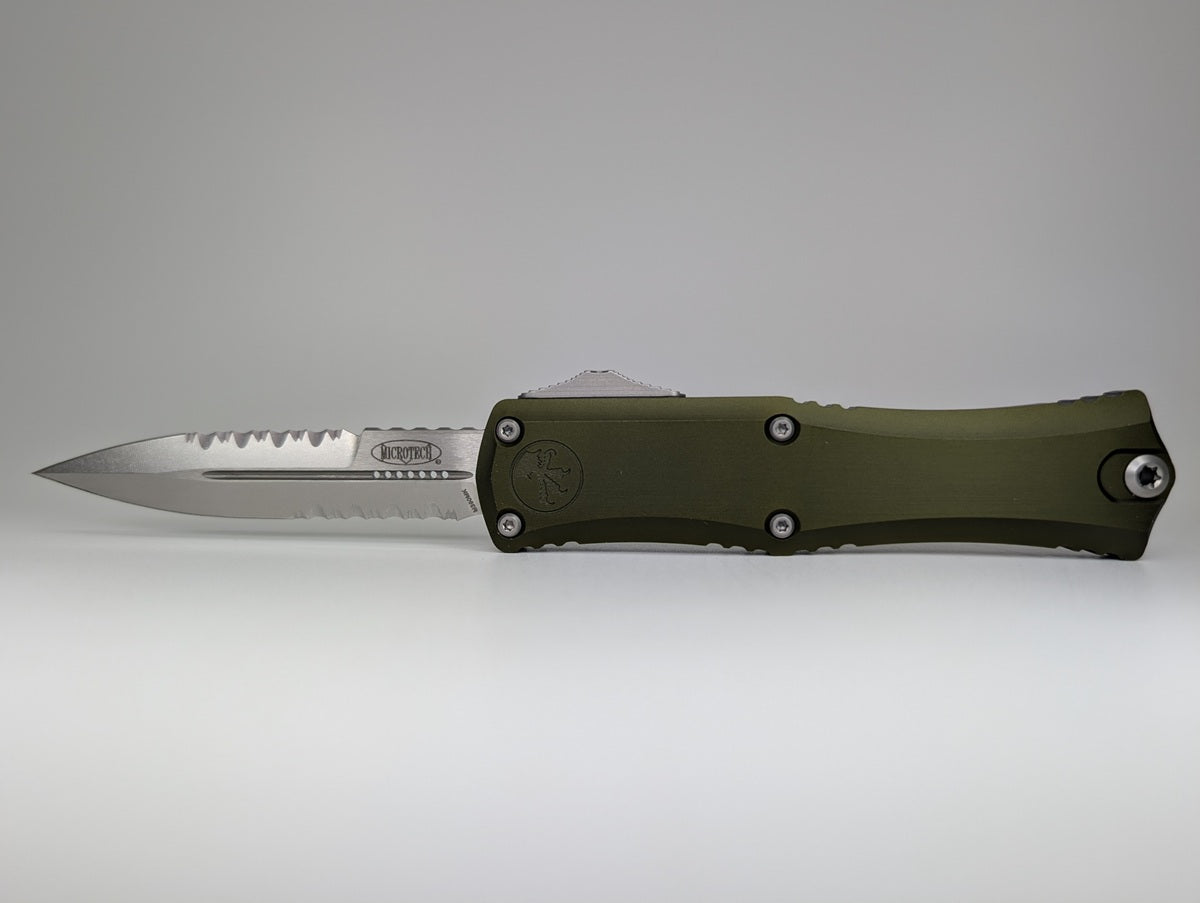 Microtech Hera II Mini Bayonet OD Green Stonewash Partial Serrated Out the Front Knife