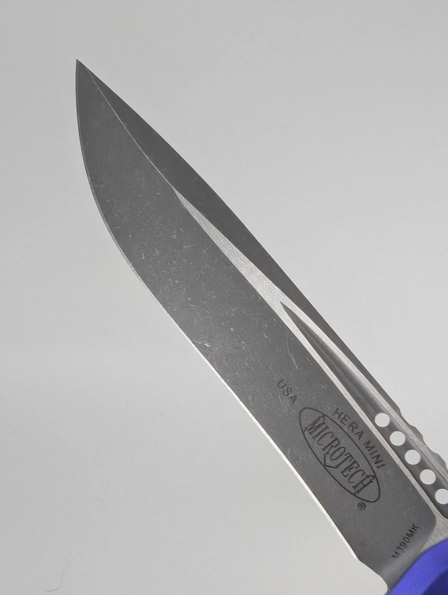 Microtech Hera II Mini Recurve Purple Apocalyptic Out the Front Knife