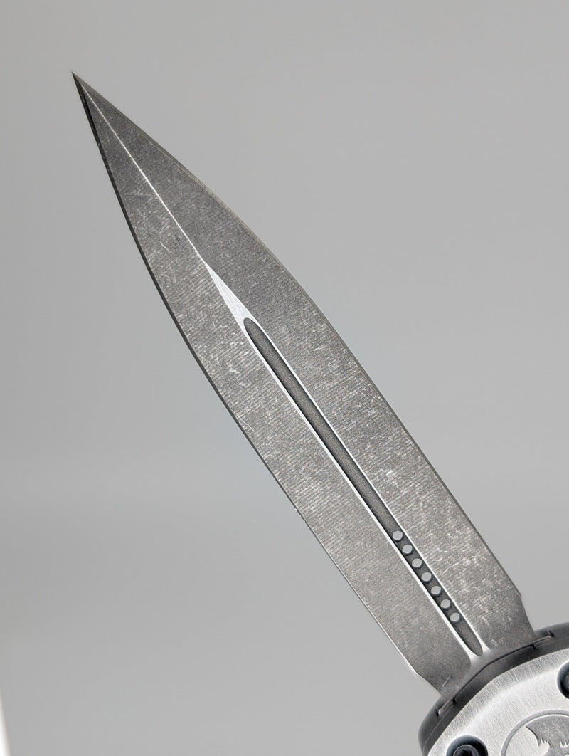 Microtech Hera II Mini D/E Signature Series Brushed Metal Jack-o'-Lantern Out the Front Knife