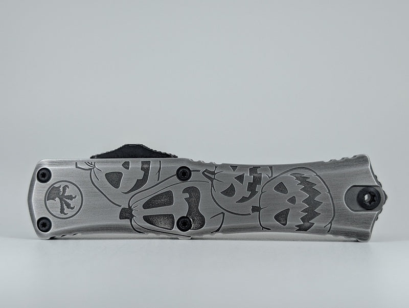 Microtech Hera II Mini D/E Signature Series Brushed Metal Jack-o'-Lantern Out the Front Knife