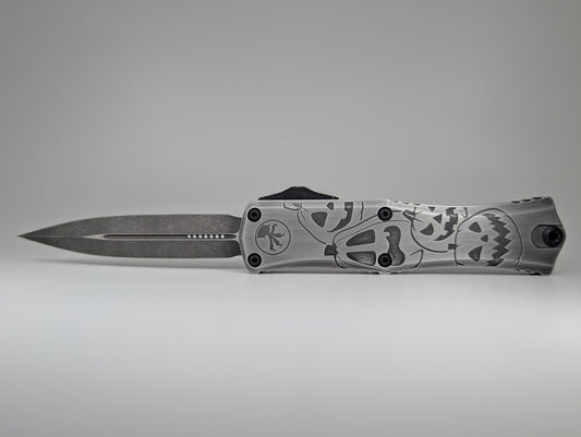 Microtech Hera II Mini D/E Signature Series Brushed Metal Jack-o'-Lantern Out the Front Knife
