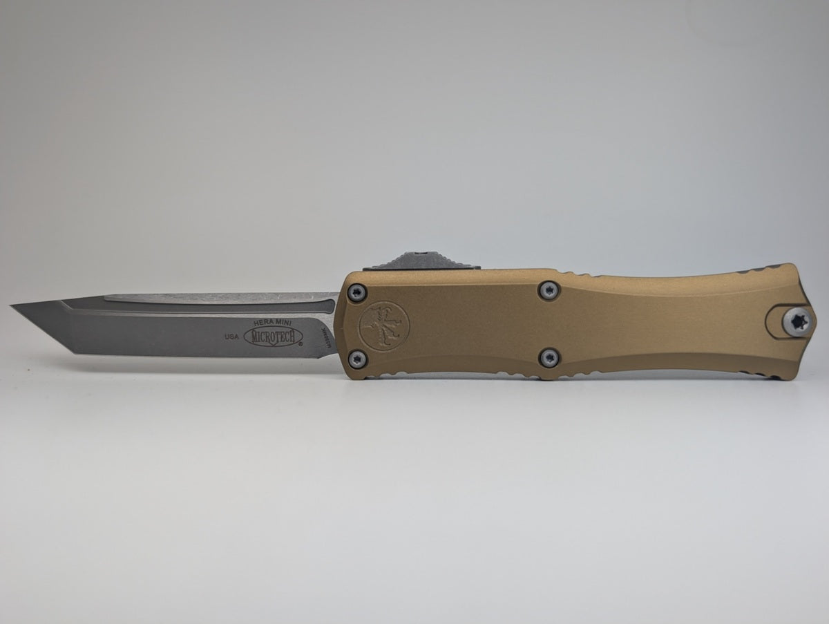 Microtech Hera II Mini Tanto Tan Apocalyptic Out the Front Knife