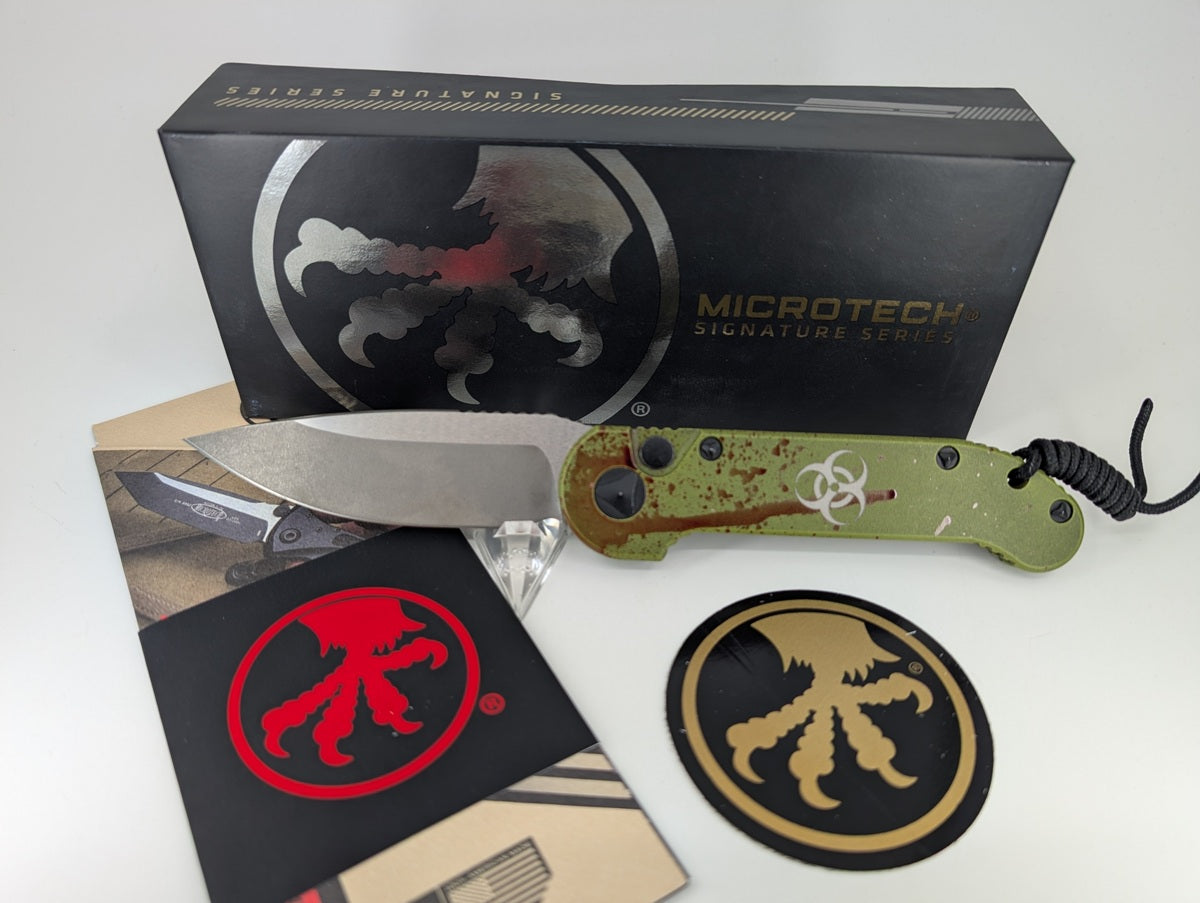 *Consignment* Microtech L.U.D.T. Outbreak Signature Series Deep Engraved Auto Folding Knife