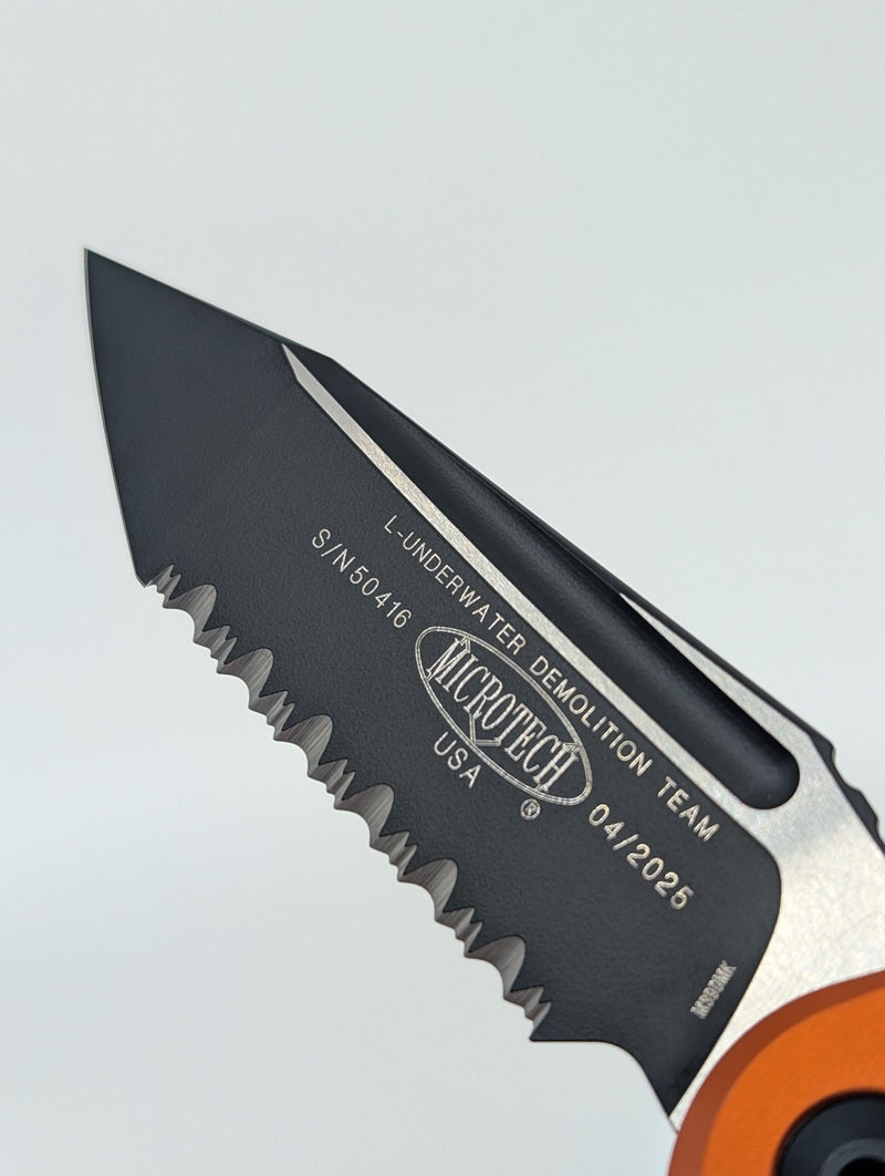 Microtech L.U.D.T. T/E Gen III Orange Full Serrated Auto Folding Knife