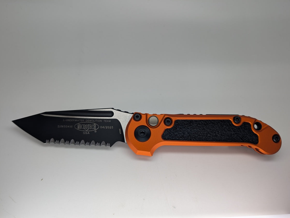 Microtech L.U.D.T. T/E Gen III Orange Full Serrated Auto Folding Knife