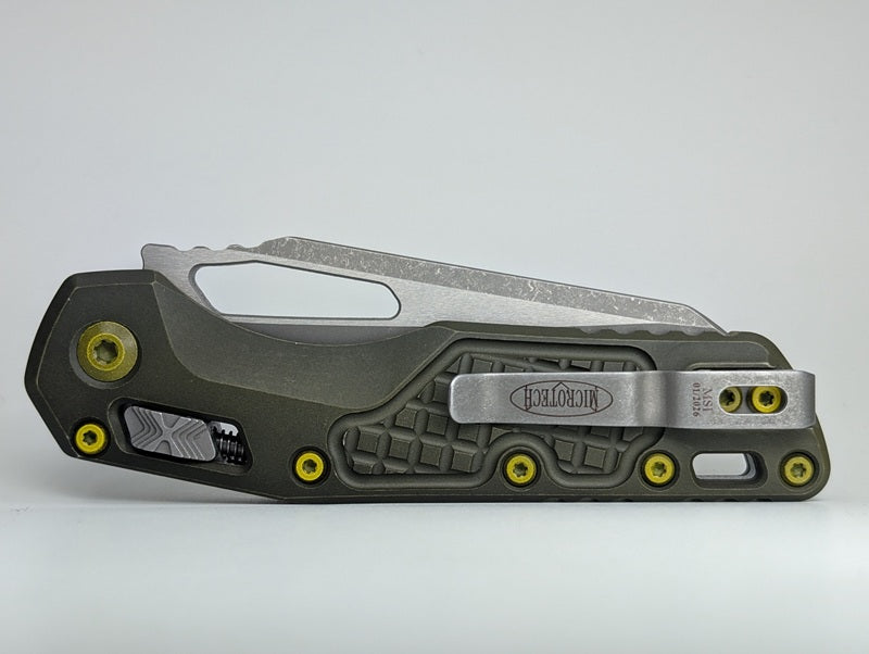 *Consignment* Microtech MSI Single Edge Frag Distressed Green Apocalyptic Folding Knife