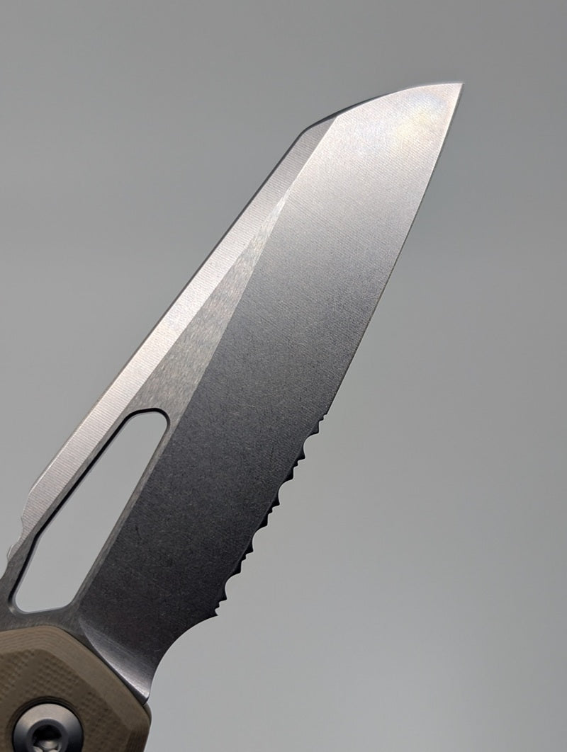 Microtech MSI S/E Frag G-10 Tan Partial Serrated Stonewash Folding Knife