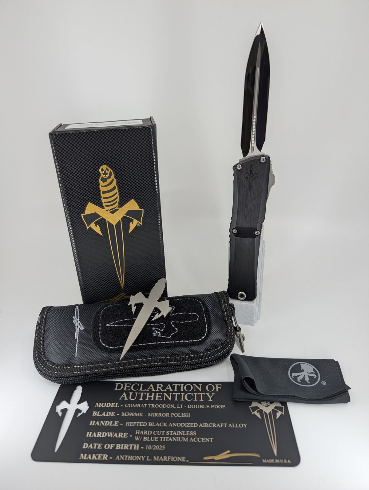 Microtech Marfione Combat Troodon LT Double Edge Mirror Polish Out the Front Knife