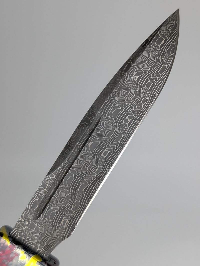 *Consignment* Microtech Marfione Custom Ultratech Splash Hand Ground Devin Thomas Damascus Out the Front Knife