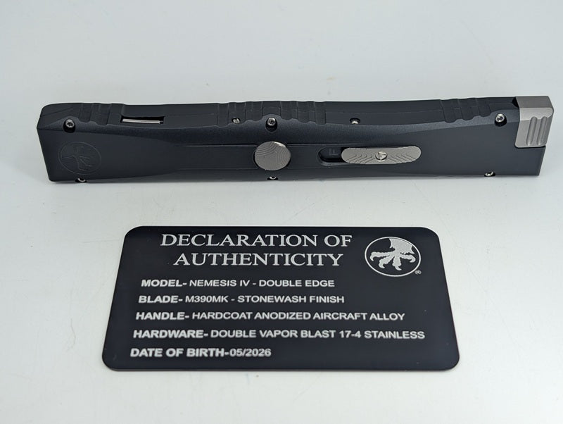 Microtech Marfione Select Nemesis IV Black Double Edge Stonewash Out the Front Knife