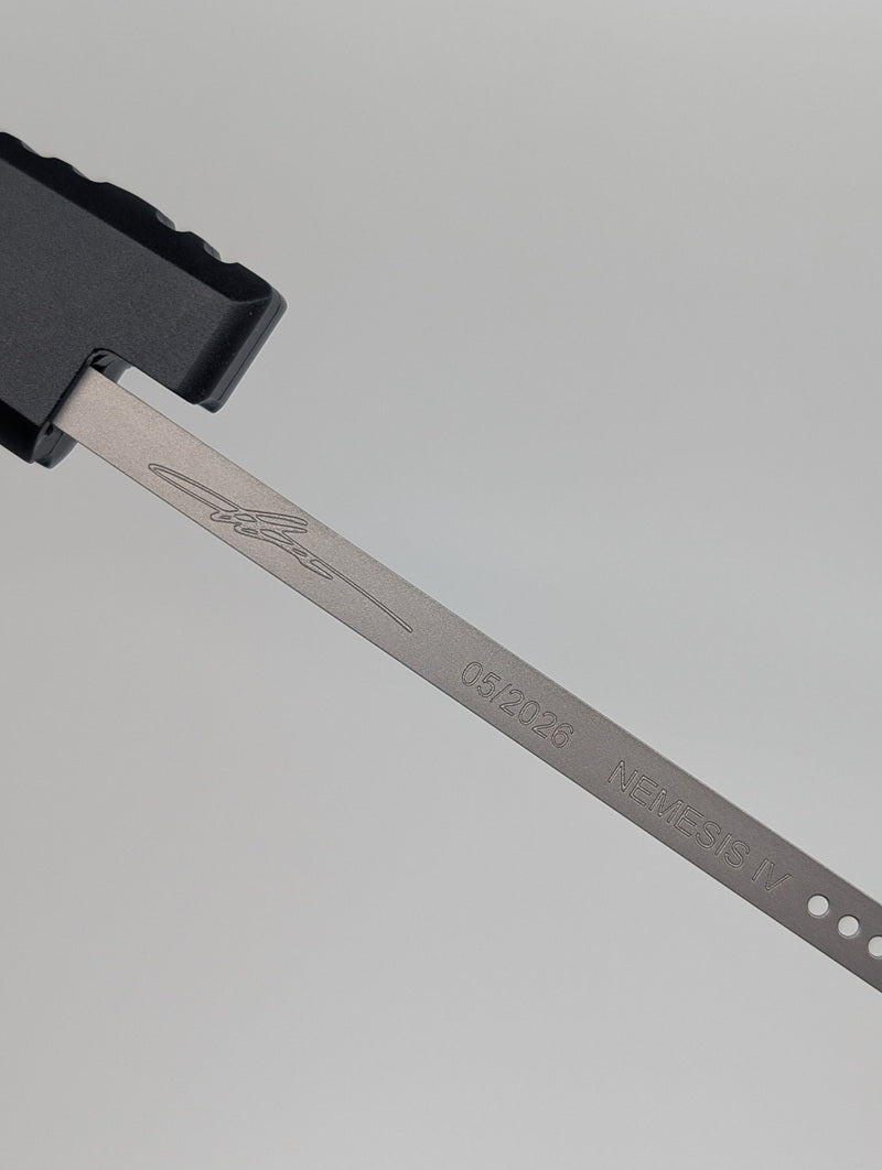 Microtech Marfione Select Nemesis IV Black Double Edge Stonewash Out the Front Knife