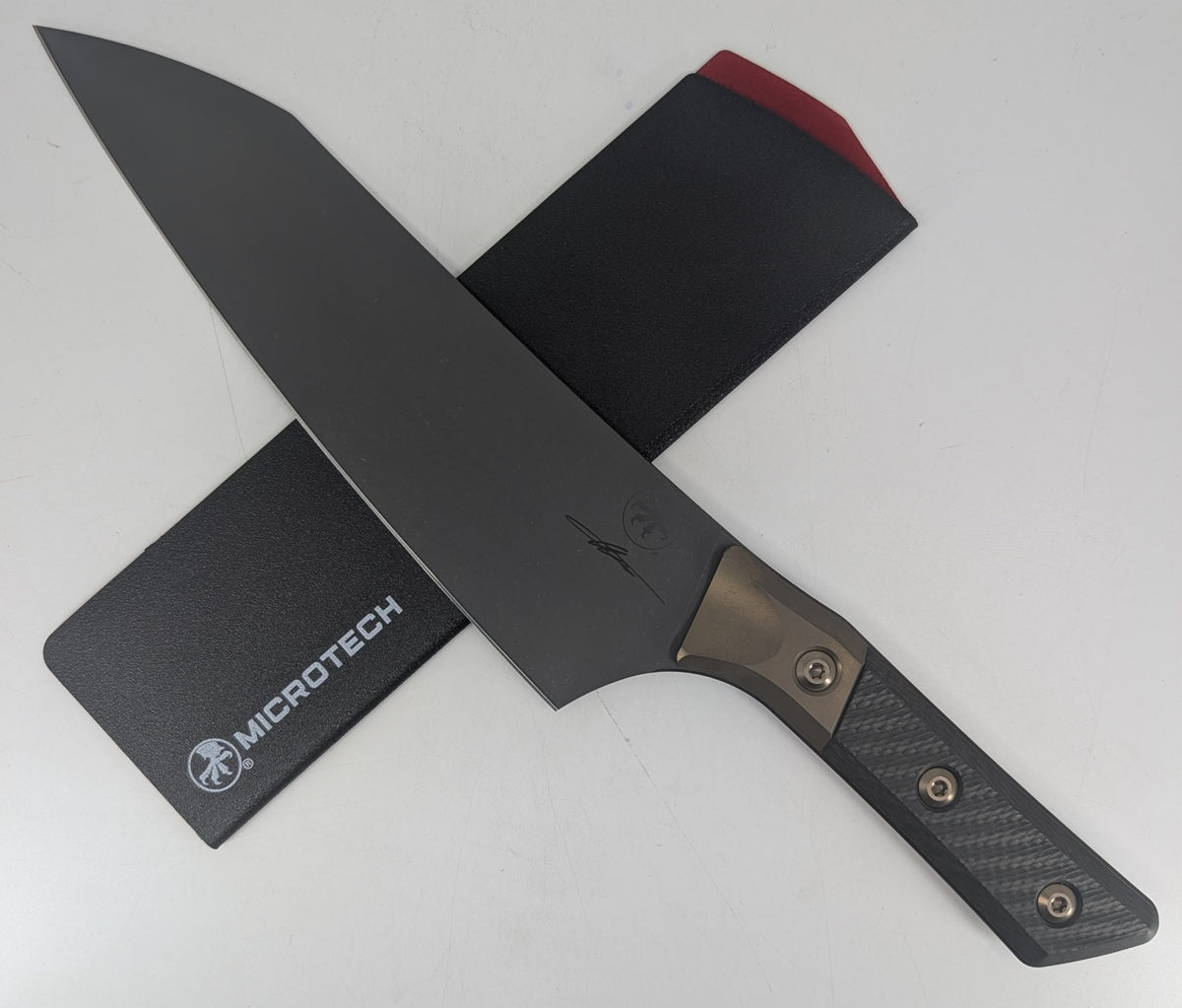 Microtech Signature Series Chef Knife 8" Carbon Fiber / Bronzed Bolster DLC Kitchen Knife