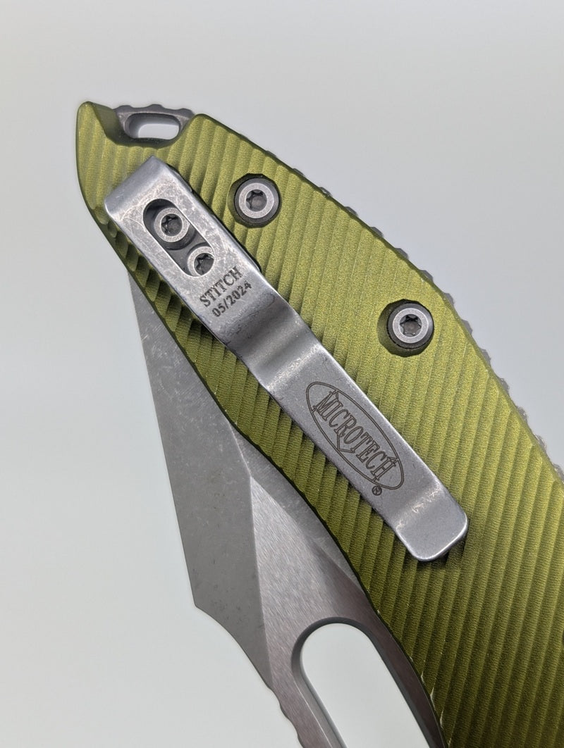 *Consignment* Microtech Stitch RAM-LOK Single Edge Fluted OD Green Apocalyptic Folding Knife