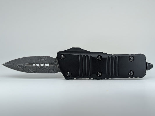 *Consignment* Microtech Troodon Mini D/E Damascus Signature Series Aluminum w/ Ringed Hardware Out the Front Knife