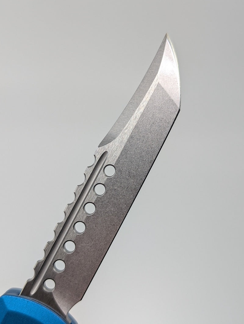 Microtech UTX-70 Gen IV Blue Hellhound Stonewash Out the Front Knife