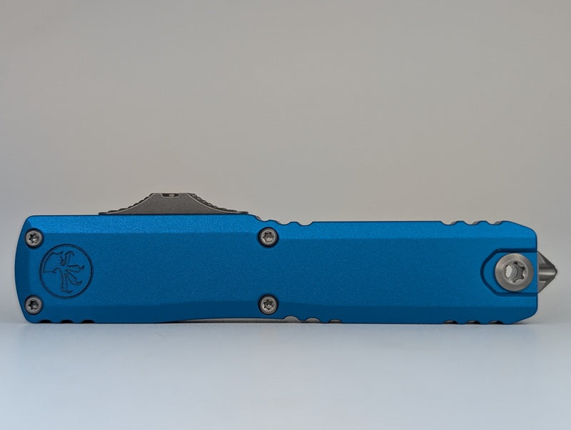 Microtech UTX-70 Gen IV Blue Hellhound Stonewash Out the Front Knife