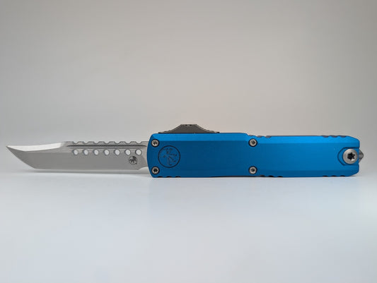 Microtech UTX-70 Gen IV Blue Hellhound Stonewash Out the Front Knife