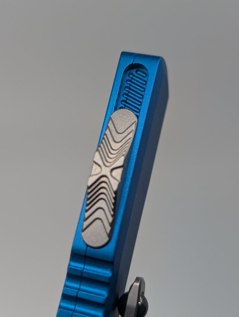 Microtech UTX-70 Gen IV Blue Hellhound Stonewash Out the Front Knife