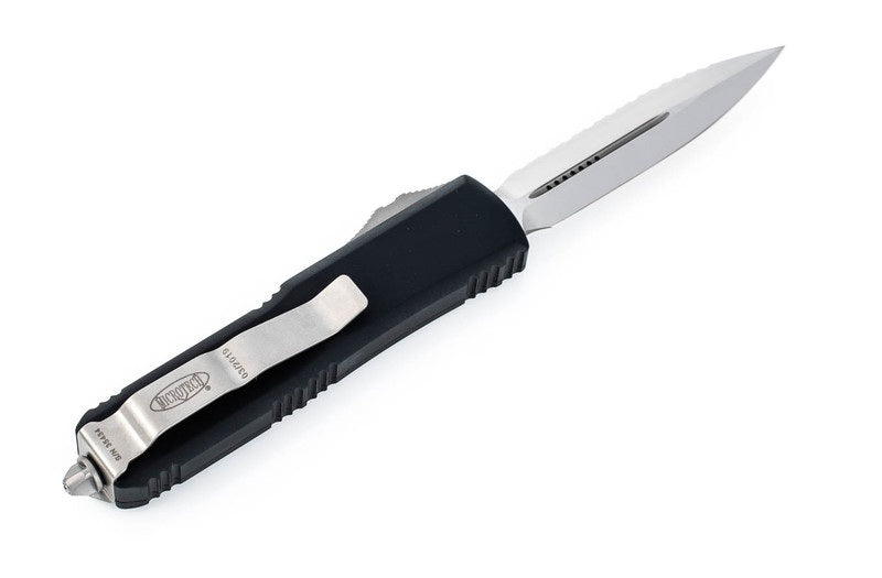 Microtech-UTX-85-Black-Full-Serrated-Out-The-Front-Knife-Back