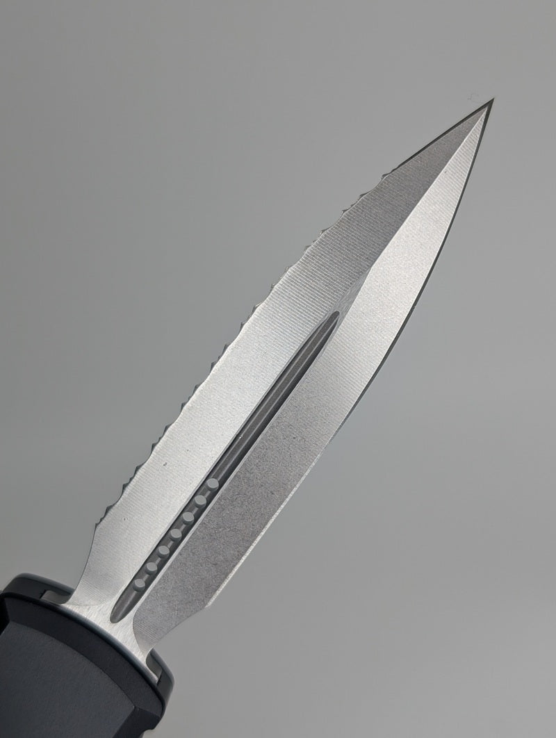Microtech UTX-85 Gen IV D/E Black Stonewash Full Serrated Out the Front Knife