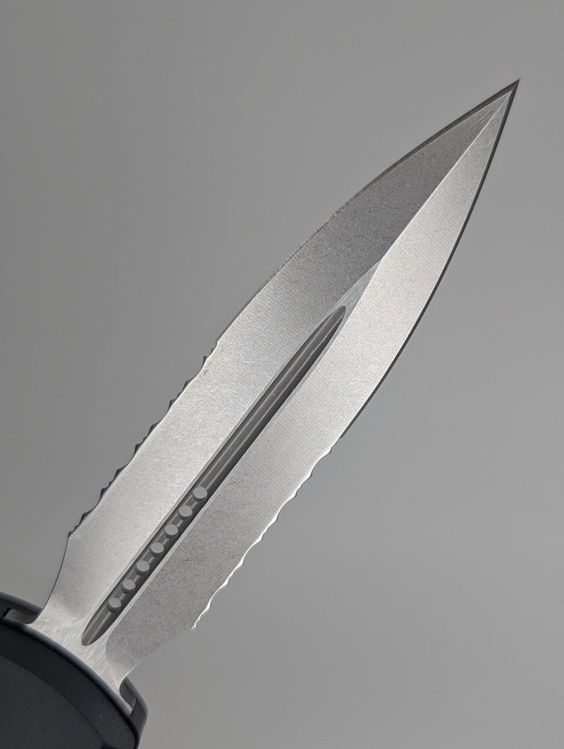 Microtech UTX-85 Gen IV D/E Black Stonewash Partial Serrated Out the Front Knife