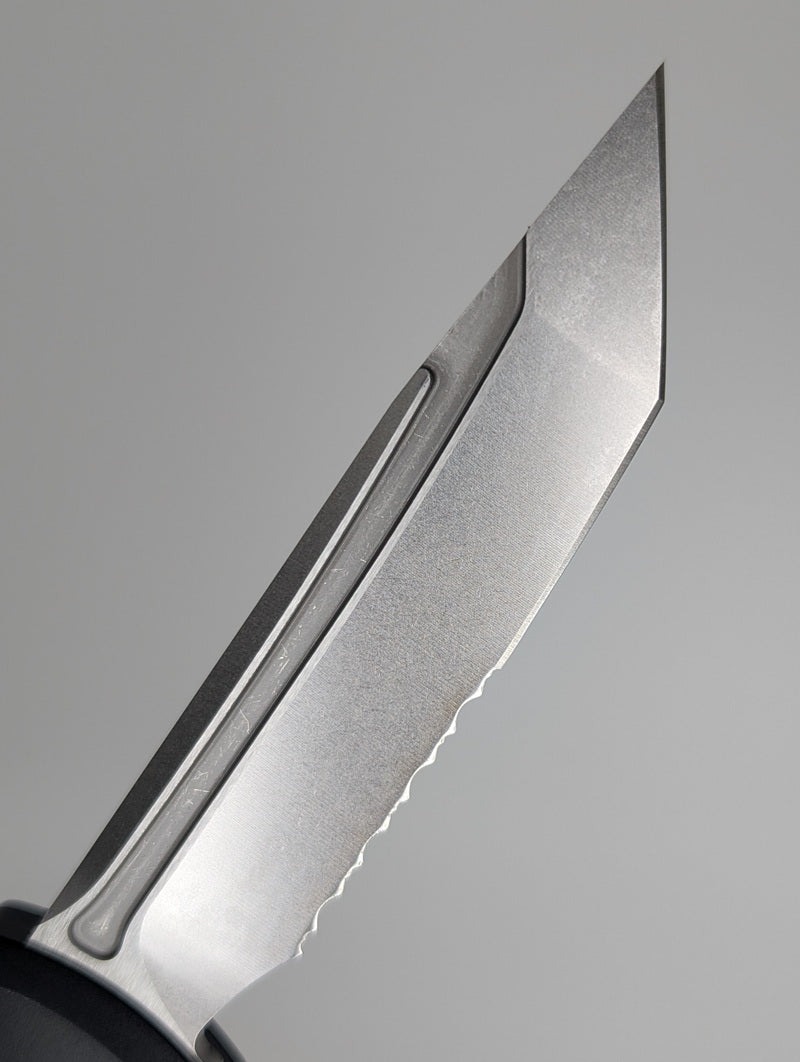 Microtech UTX-85 T/E Gen IV Black Partial Serrated Stonewash Out the Front Knife