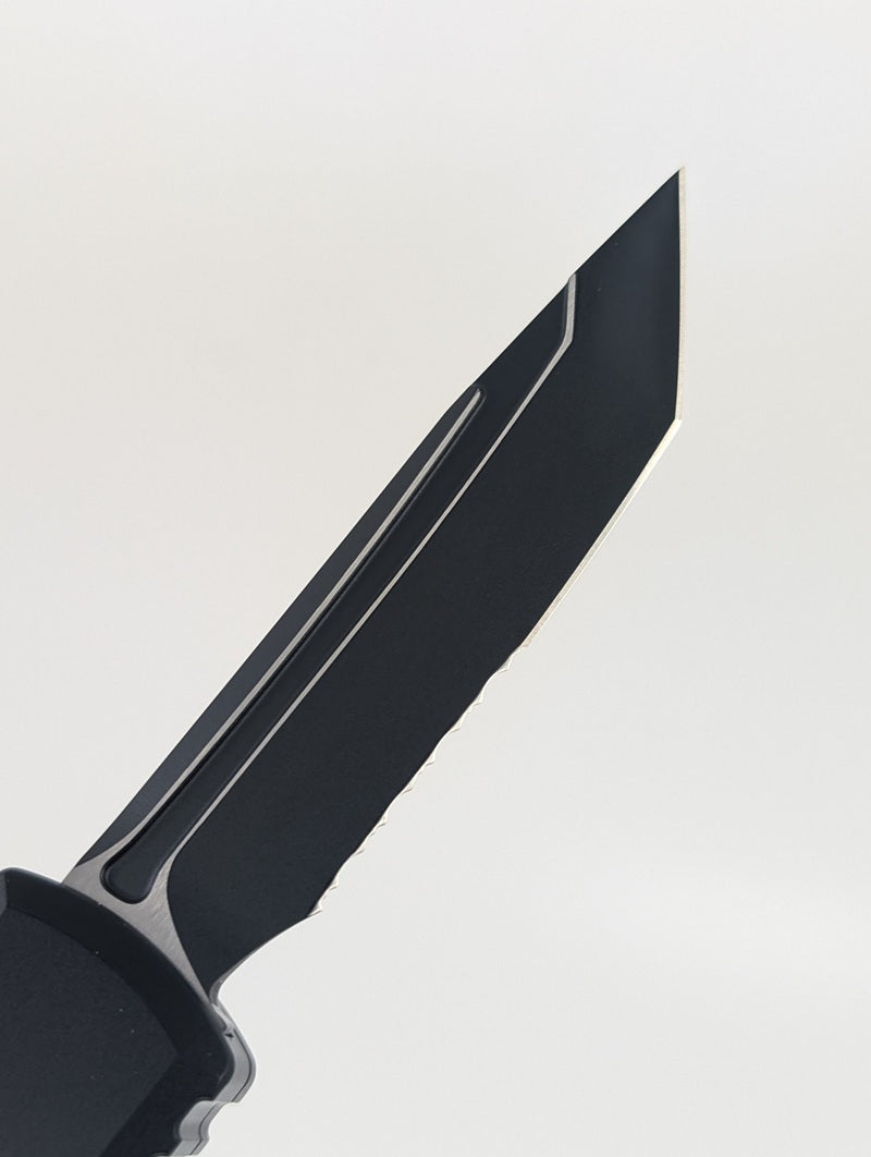 Microtech UTX-85 T/E Gen IV Black Tactical Partial Serrated Out the Front Knife