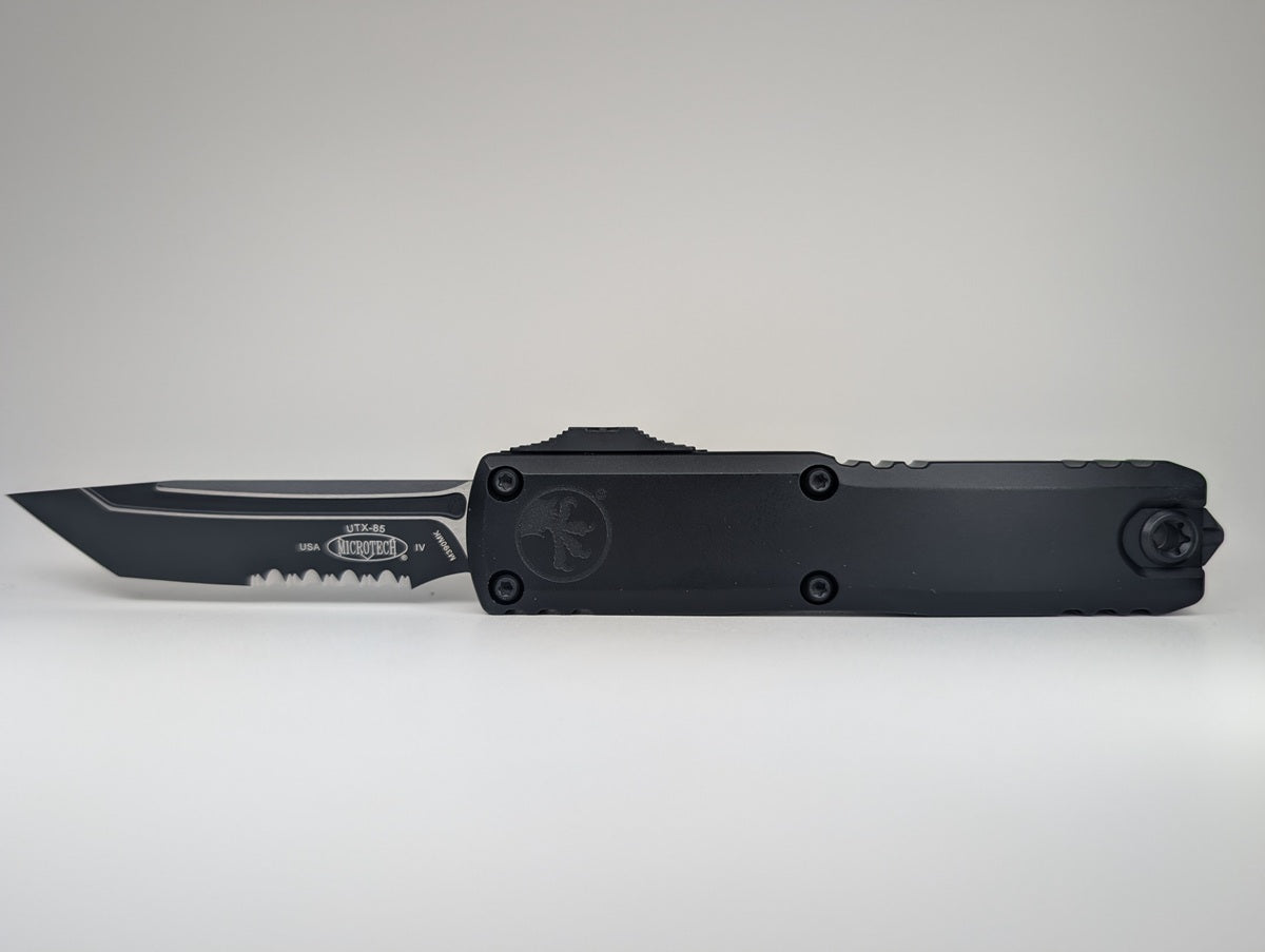 Microtech UTX-85 T/E Gen IV Black Tactical Partial Serrated Out the Front Knife