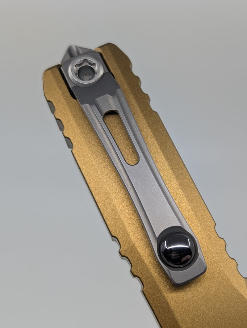 Microtech Ultratech Gen IV Tan Double Edge Partial Serrated Stonewash Out the Front Knife