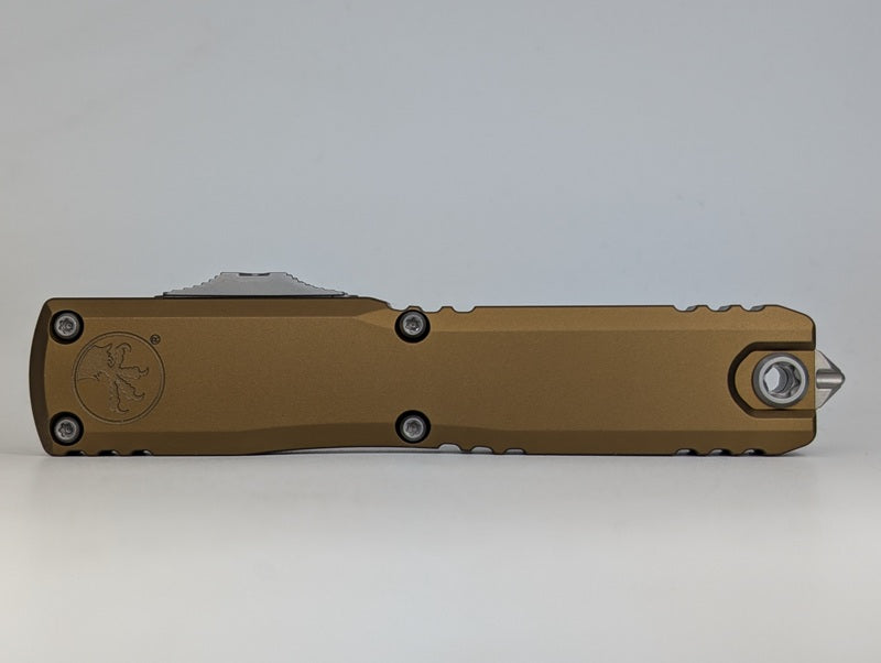 Microtech Ultratech Gen IV Tan Double Edge Partial Serrated Stonewash Out the Front Knife