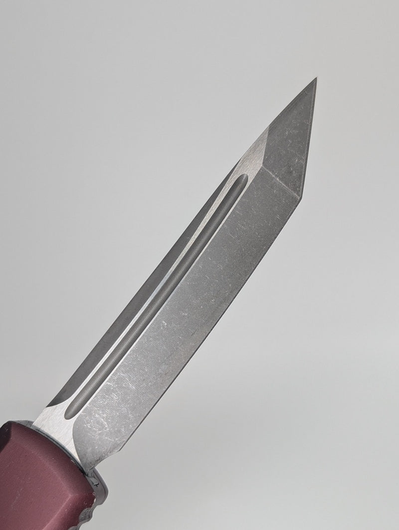 Microtech-Ultratech-Maroon-Tanto-Out-the-Front-Knife-Blade
