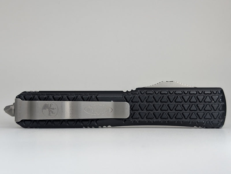 *Consignment* Microtech Ultratech Tread Black Elmax Tanto Partial Serrated Out the Front Knife