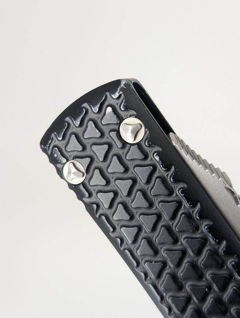 *Consignment* Microtech Ultratech Tread Black Elmax Tanto Partial Serrated Out the Front Knife