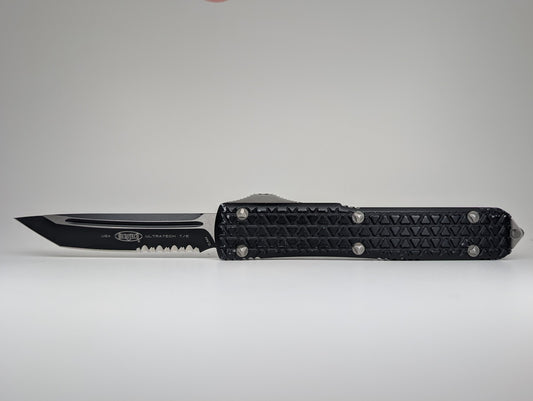 *Consignment* Microtech Ultratech Tread Black Elmax Tanto Partial Serrated Out the Front Knife
