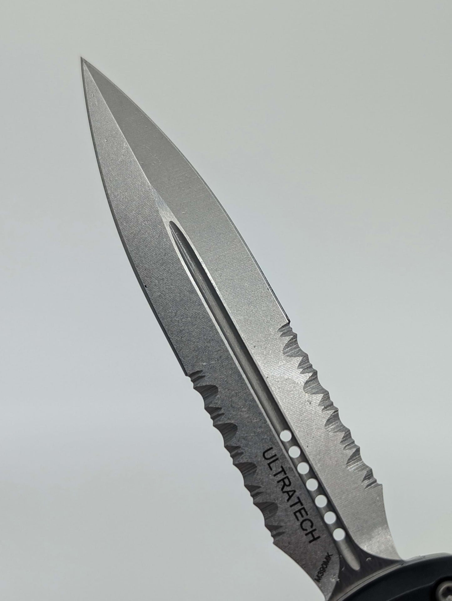 Microtech Ultratech ZBP D/E Black Stonewash Partial Serrated Out the Front Knife