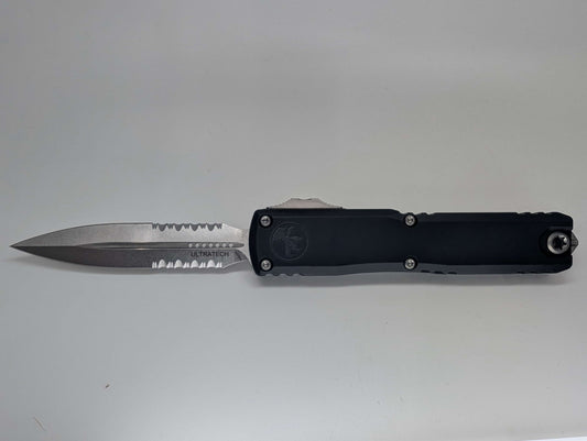 Microtech Ultratech ZBP D/E Black Stonewash Partial Serrated Out the Front Knife