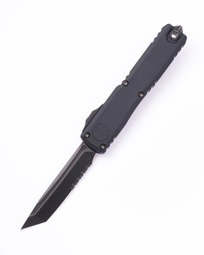 Microtech Ultratech ZBP T/E Shadow DLC Tanto Partial Serrated Out the Front Knife