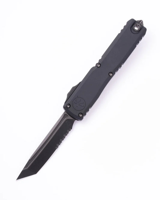 Microtech Ultratech ZBP T/E Shadow DLC Tanto Partial Serrated Out the Front Knife